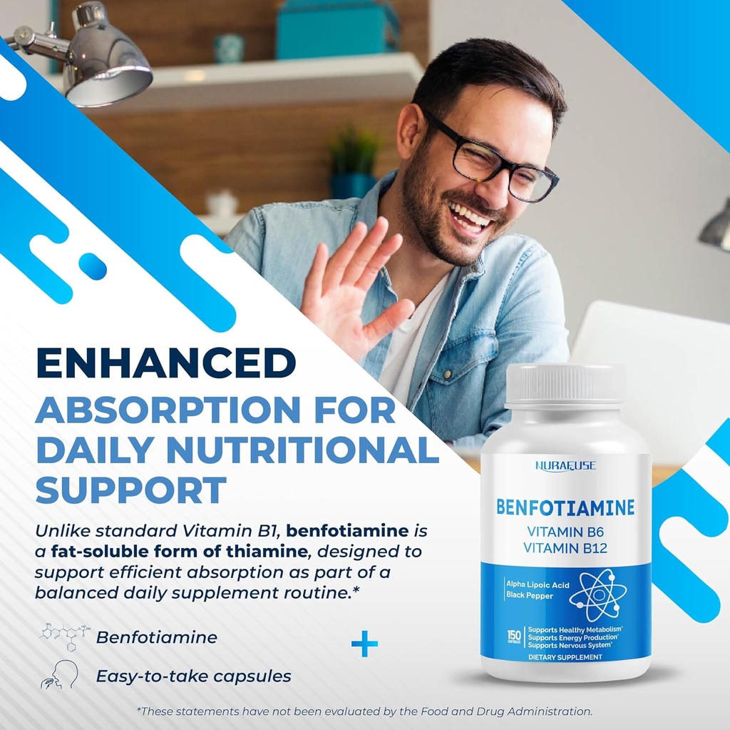 Liposomal Benfotiamine with Vitamin B6, Vitamin B12, Alpha Lipoic Acid, Curcumin - Support Healthy Metabolism, Energy Levels- Made and Tested in The USA 3