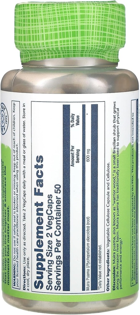 SOLARAY Muira Puama - 300 mg - 100 Capsules 3