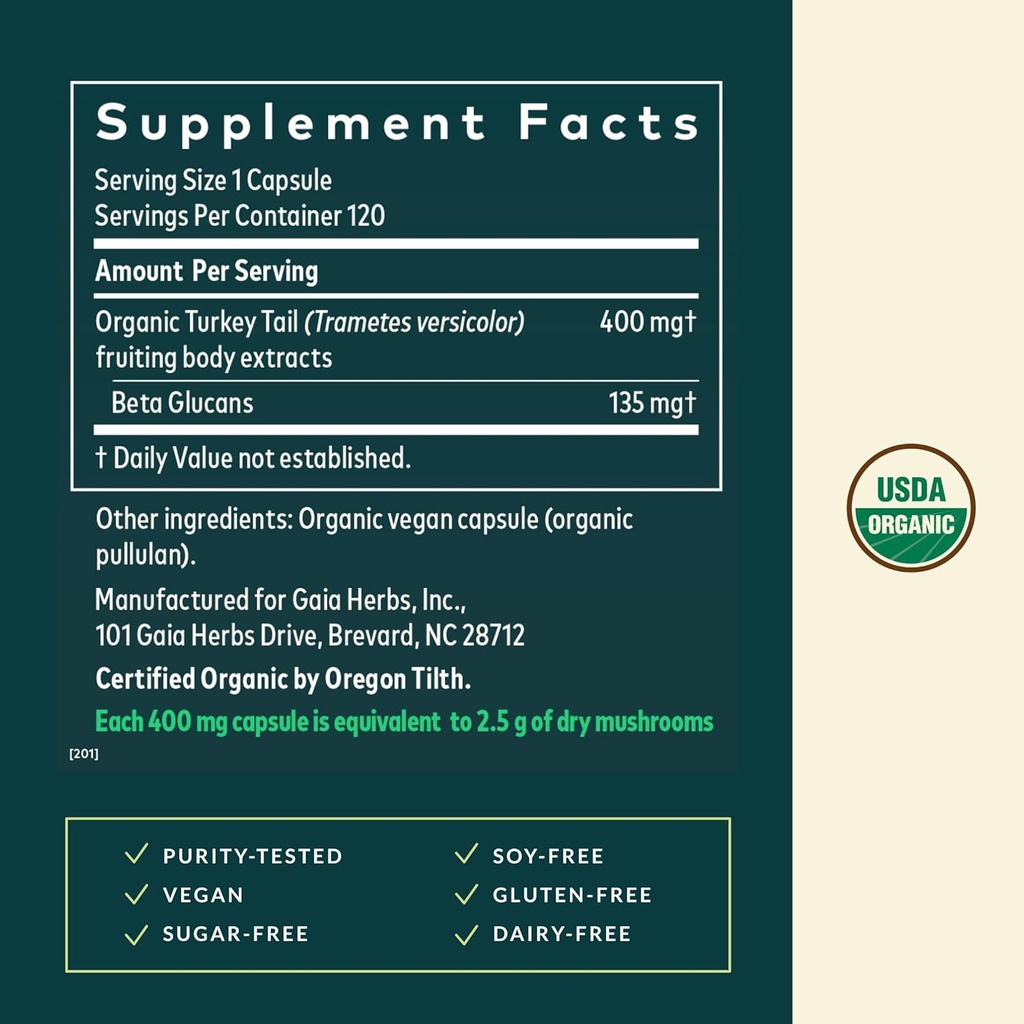 Gaia Herbs Turkey Tail Mushroom - Immune Support Supplement to Help Maintain Liver Health - with Organic Turkey Tail Mushroom Fruiting Body Extract - 120 Vegan Capsules 4