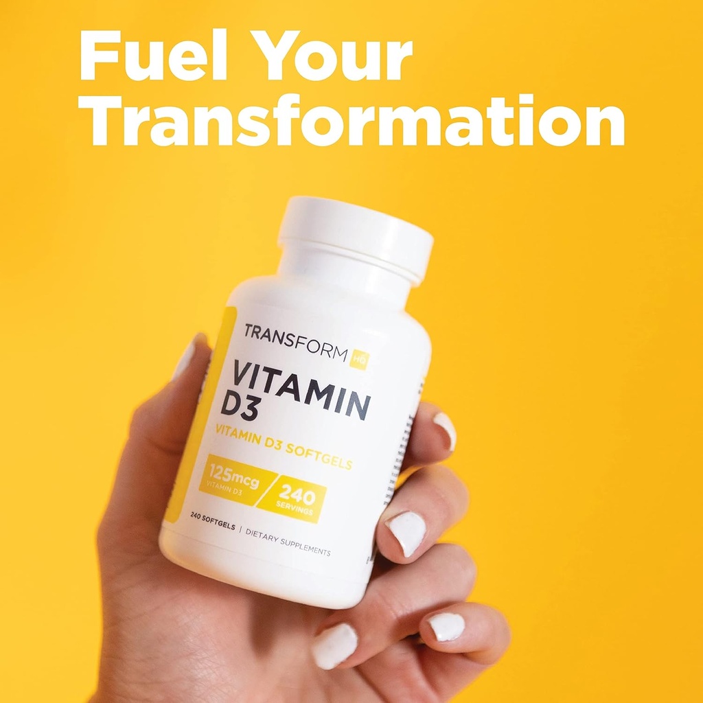TransformHQ Vitamin D3 5000 IU (125mcg) 240 Softgels - Vitamin D Supplement, Gluten Free, Non-GMO 4
