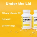 TransformHQ Vitamin D3 5000 IU (125mcg) 240 Softgels - Vitamin D Supplement, Gluten Free, Non-GMO 6