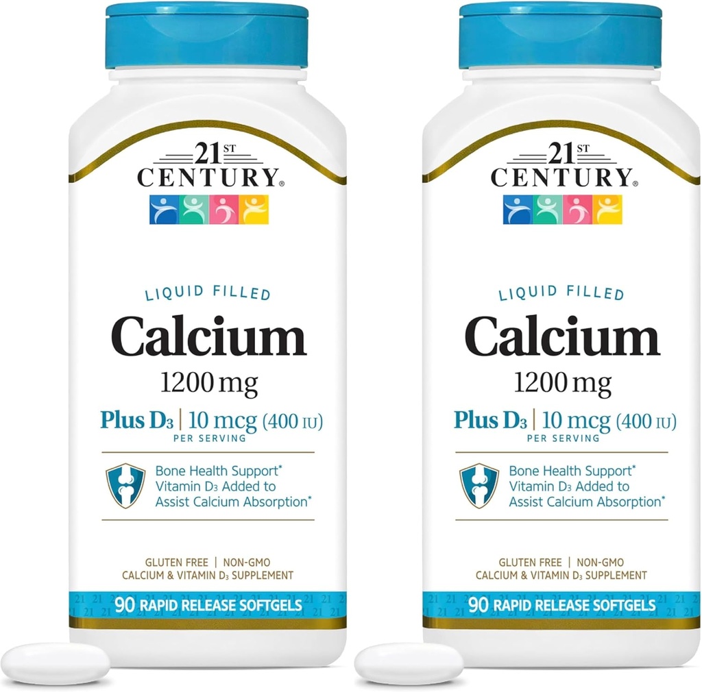 21st Century Calcium Plus D3 Liquid Filled Softgel, 1200 mg, 90 Count (Pack of 2) 2