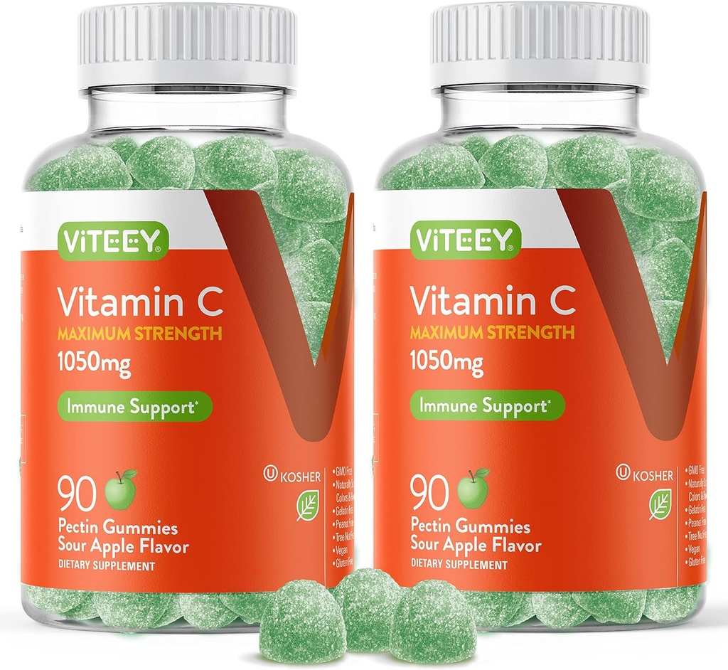 Viteey Chewable Vitamin C Gummies for Adults - 1050mg Maximum Strength Immune Support Supplement - Vegan, Gluten Free - 180 Count 2