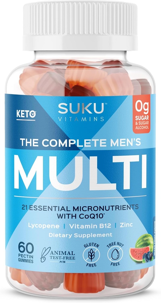SUKU Men's Daily Multivitamin Gummies – Vitamins A, B12, C, D3, E, Zinc, CoQ10 & Lycopene – Prostate, Heart & Immune Support – Sugar-Free, Vegan, Mixed Fruit Fusion – 60 Count 2