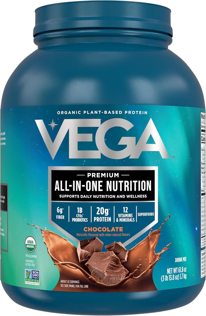 Vega All in One Nutrition Organic - 20g Plant-Based Pea Protein, Chocolate, 42 Servings, Vitamins A & C, Probiotics, Greens, Vegan, Keto, Gluten Free, 61.8oz (Packaging May Vary) 2