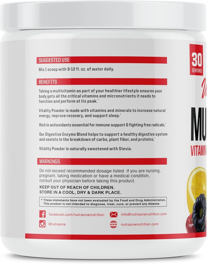 NutraOne Vitality Vitamin Powder Powdered Vitamin and Mineral Supplement (Fruit Punch - 30 Servings) 3