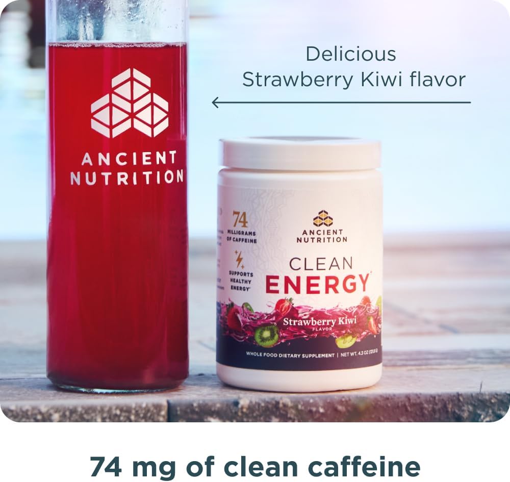 Ancient Nutrition Clean Energy Powder, Strawberry Kiwi, Supports Healthy Energy and Cognitive Health, Promotes Mental Alertness and Focus, 30 Servings 4