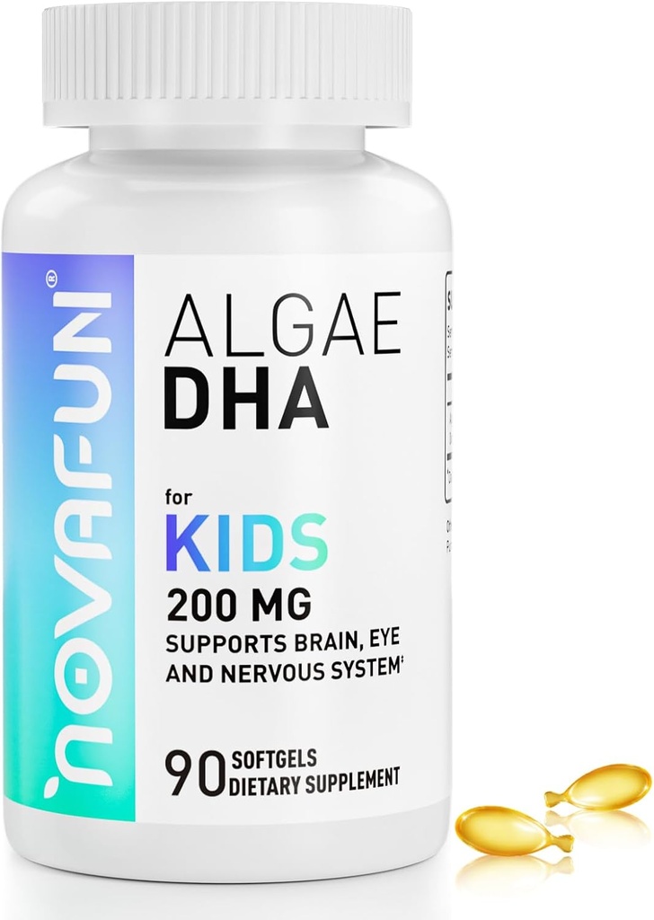 Algal Sourced Omega-3 & DHA Softgels for Kids, Brain, Eye and Heart Health, Cognitive & Immune Function, Learning, Social Development - Non-GMO - 200 mg - 45 Day Supply - 90 ct 2