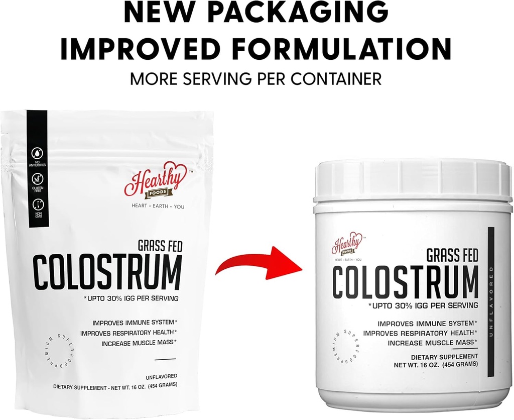 HEARTHY FOODS Bovine Colostrum Powder - Upto 30% IGG, 90 Servings, Leaky Gut Repair Supplements, Gut Health and Immune Support | Grass-Fed Halal Non GMO, Gluten Free 16Oz 454g 5