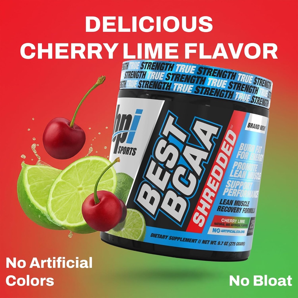 BPI Sports Best BCAA Shredded - Caffeine Free Thermogenic Recovery Drink, Lean Muscle Building BCAA Powder for Women and Men, Preworkout BCAAs Amino Acids Drink- Cherry Lime - 25 Servings 3