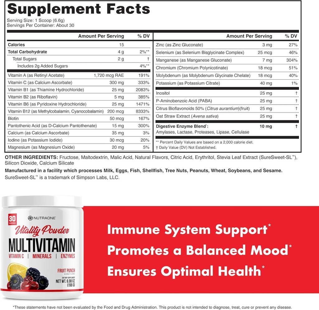 NutraOne Vitality Vitamin Powder Powdered Vitamin and Mineral Supplement (Fruit Punch - 30 Servings) 6