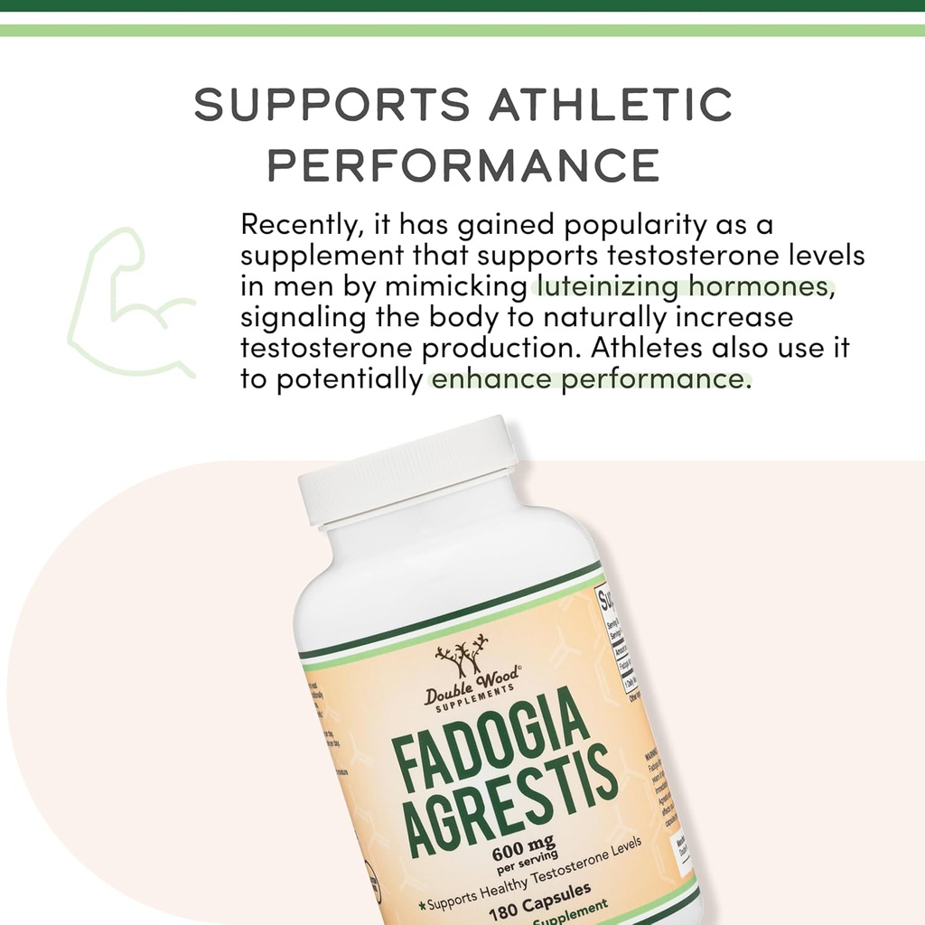 Fadogia Agrestis 600mg Per Serving (180 Capsules) Powerful Extract to Support Athletic Performance (Third Party Tested, Non-GMO, Vegan, Gluten Free) by Double Wood 6