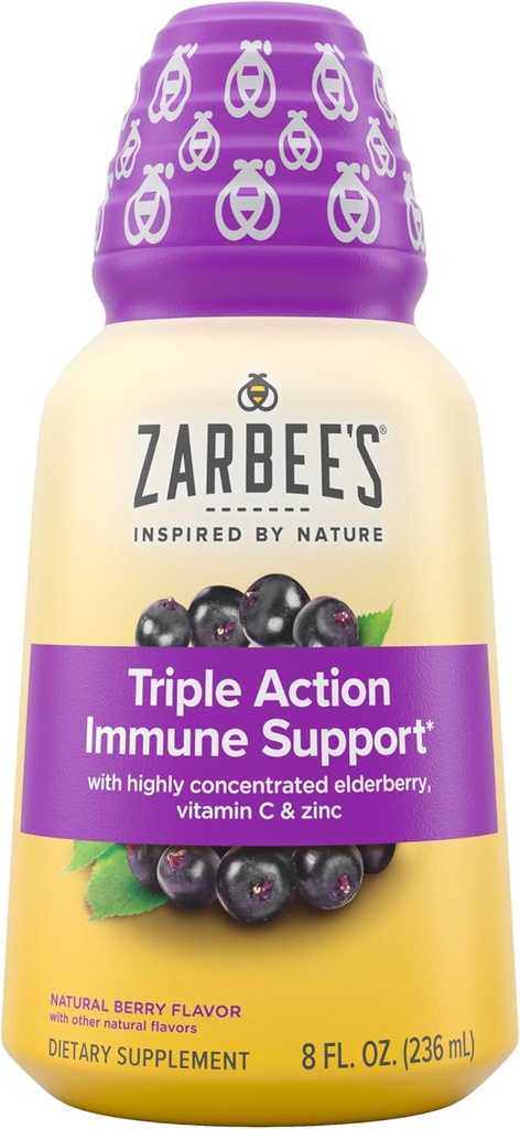 Zarbee''s Liquid Daily Immune Support, High Concentrate Liquid, with Real Elderberry Vitamin C & Zinc, Black Elderberry Flavor, For Daytime Use, 8 Fl Oz, brand is Zarbee''s 2