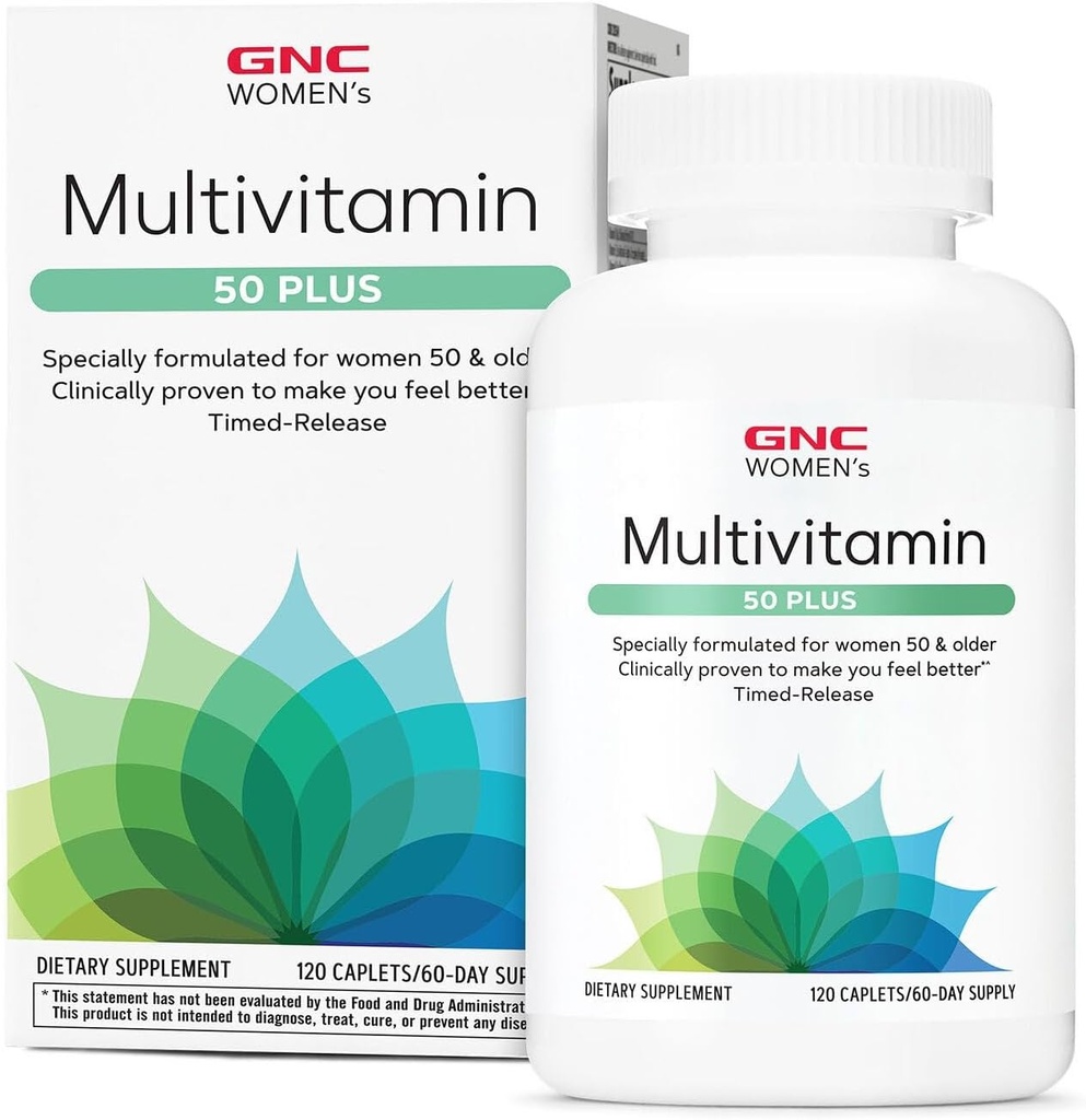GNC Women’s 50 Plus Multivitamin Caplets, Clinically Proven to Feel Better, Vitamin D-3, Immune, Strong Bones, Memory, Mental Sharpness, Vision, Biotin, Timed Release, 120 ct, 60 svgs 2