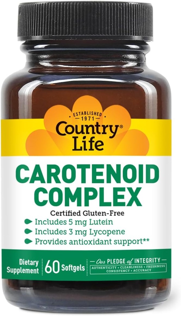 Country Life Carotenoid Complex with Lutein, Lycopene and Astaxanthin, 60 Softgels, Antioxidant Support 2