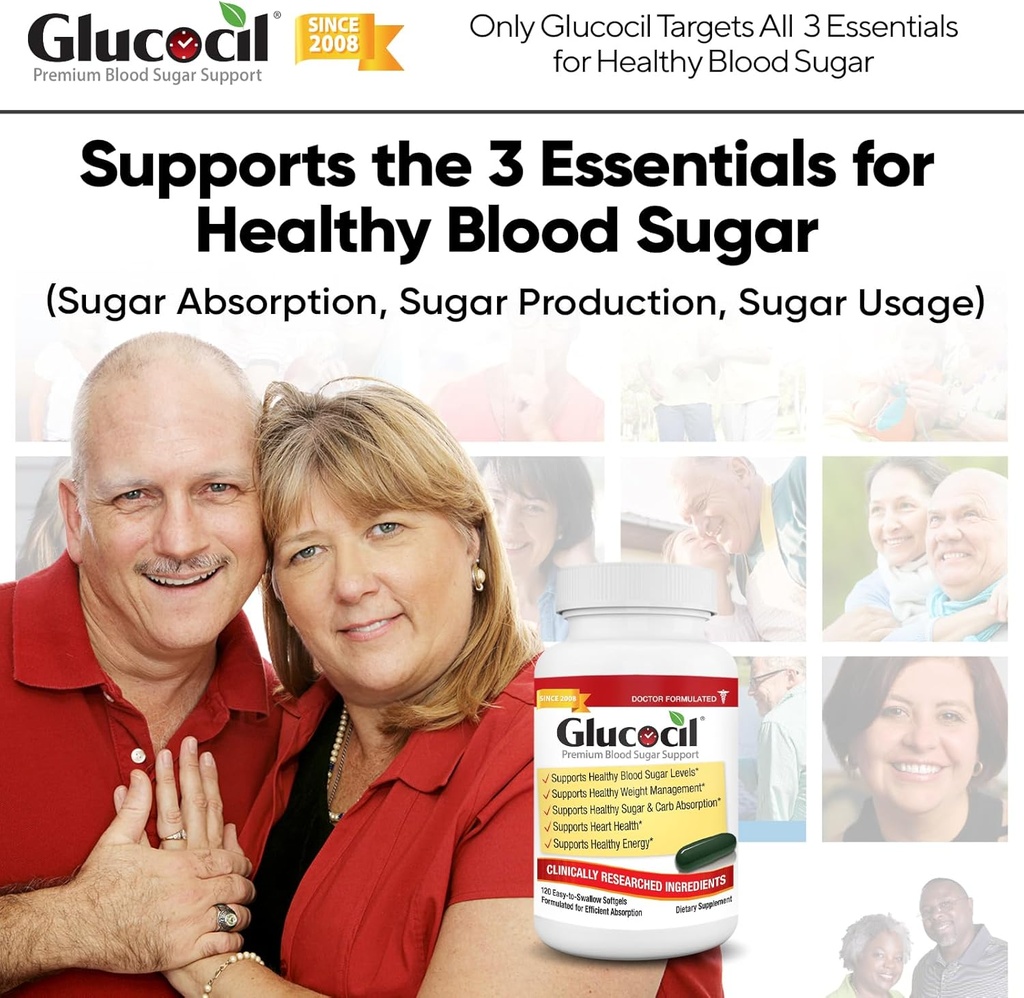 Glucocil – Softgels - Premium Blood Sugar Support - Over 2 Million Bottles Sold - Supports All 3 Blood Sugar Essentials - Since 2008, with Berberine, Proprietary Mulberry Leaf, and More, 2-Pack 3