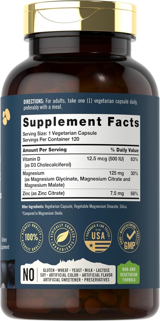 Tahoe Nutritionals Magnesium Glycinate and Malate Complex | with Vitamin D3 | 120 Capsules | Superior Absorption | Non-GMO and Gluten Free Formula 3