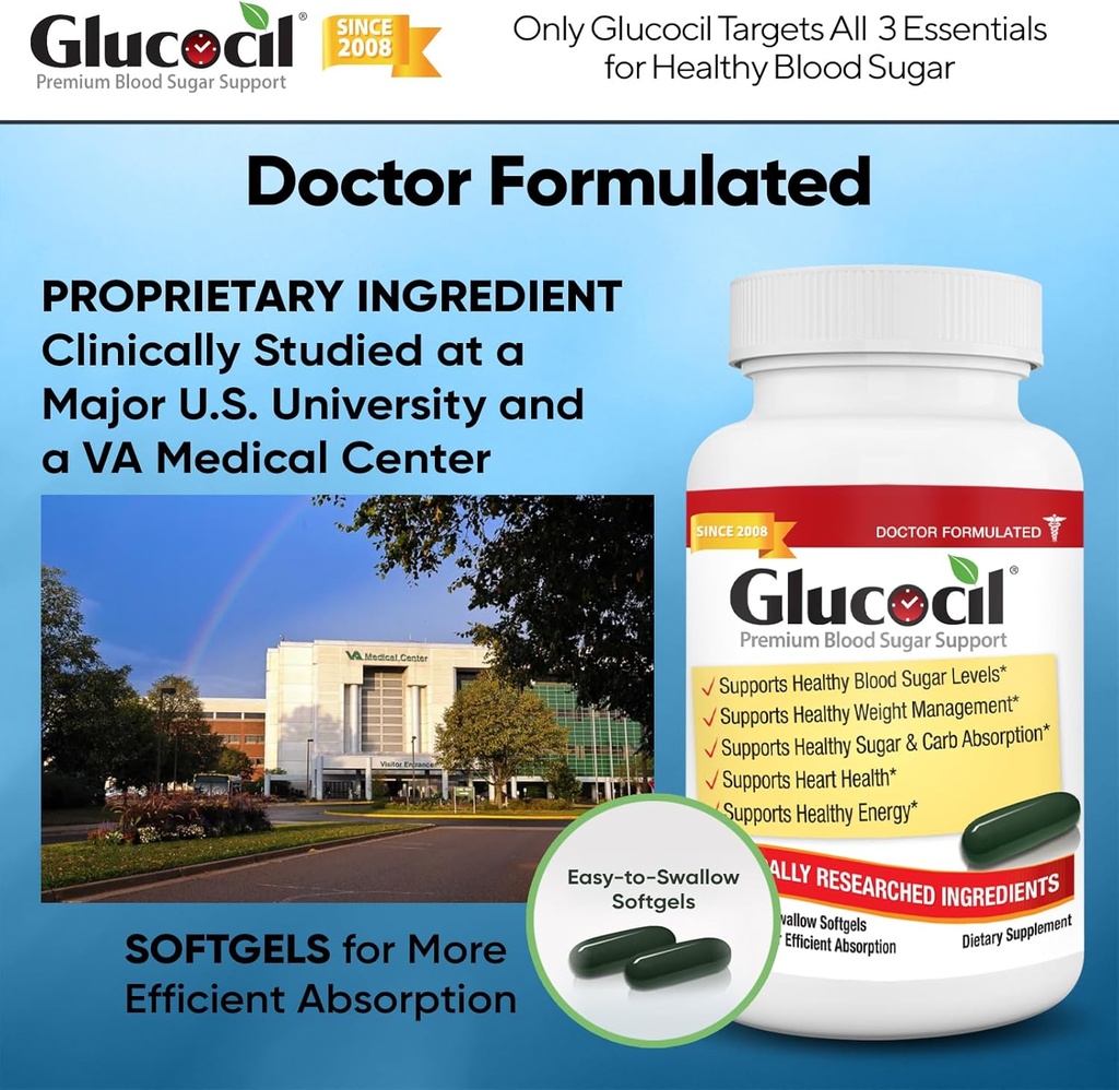 Glucocil – Softgels - Premium Blood Sugar Support - Over 2 Million Bottles Sold - Supports All 3 Blood Sugar Essentials - Since 2008, with Berberine, Proprietary Mulberry Leaf, and More, 2-Pack 6