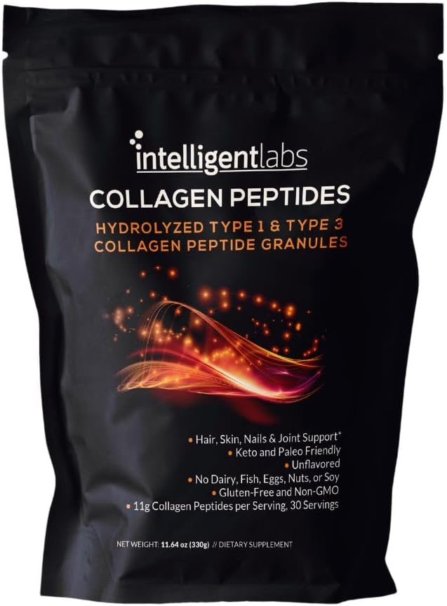 Intelligent Labs Hydrolyzed Type 1 and 3 Collagen Peptide Granules, Collagen Powder Unflavored, Keto and Paleo-Friendly, Third-Party Verified For Purity, 11g per Serving, 30 Servings a Pouch 2