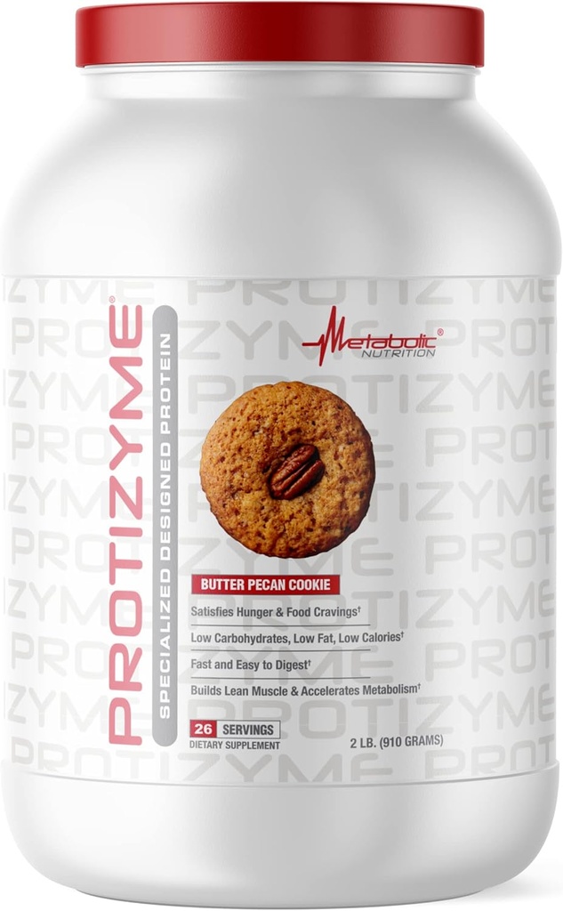 Metabolic Nutrition, Protizyme, 100% Whey Protein Powder, High Protein, Low Carb, Low Fat Whey Protein, Digestive Enzymes, 24 Essential Vitamins and Minerals, Butter Pecan Cookie, 2 Pound (26 ser) 2