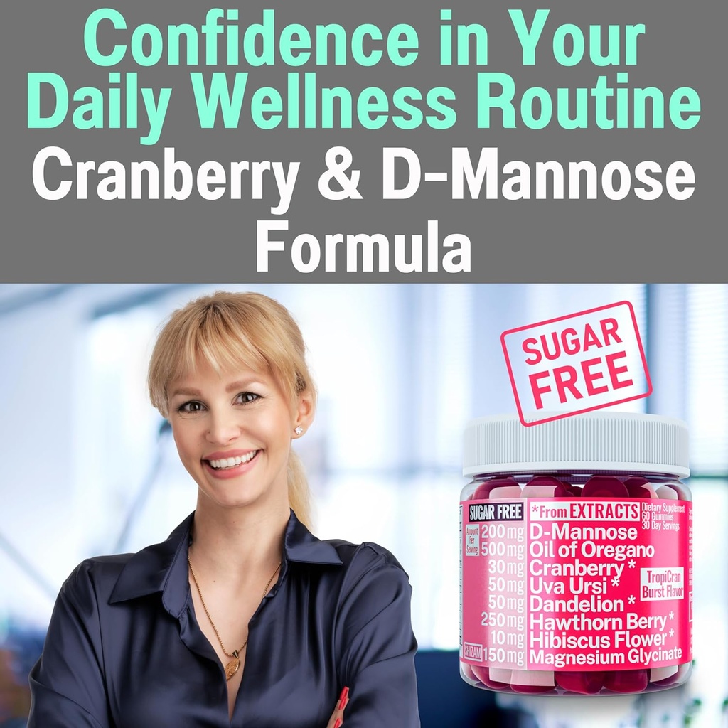 SHIZAM Vaginal Urinary Tract Yeast Candida pH Support Sugar Free Gummies w Oil of Oregano Uva Ursi Cranberry D-Mannose Hawthorne Berry, Vaginal Probiotics Suppositories Wash Cleanse Alt 4