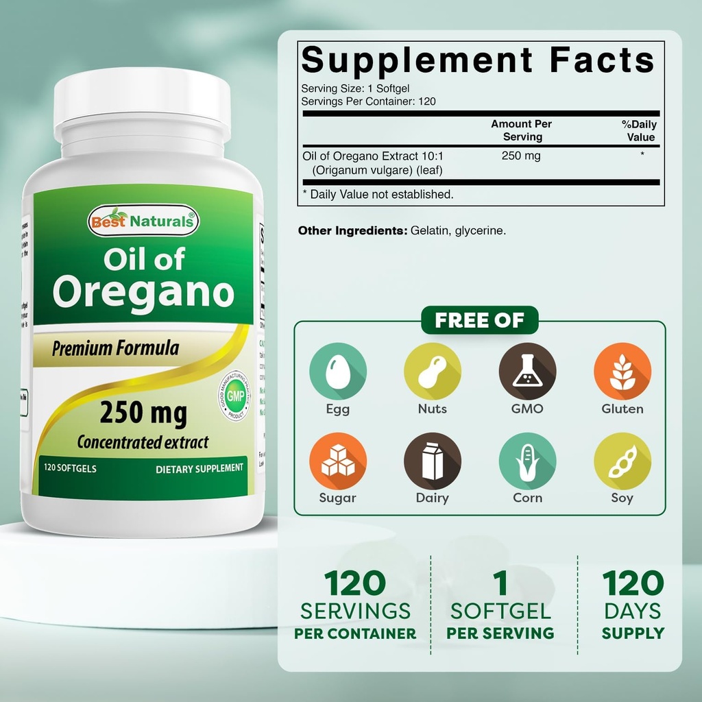 Best Naturals Oregano Oil 250 Mg Softgels, 120Count 3