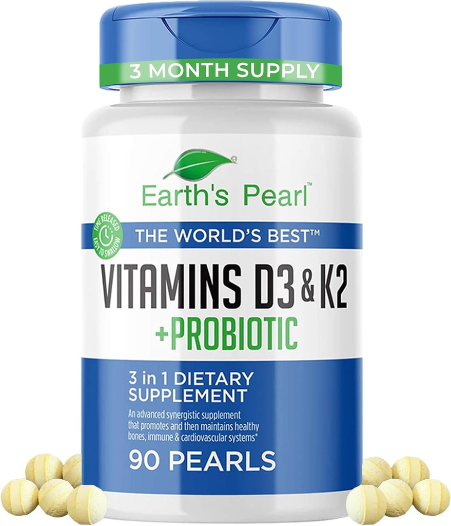 Earth's Pearl Vitamin D3 K2 5000 IU - 3-in-1 K2 D3 Vitamin Supplement with Probiotics for Women & Men, 3-Month Supply, Gut Health Supplements for Women & Men (90 CT) 2