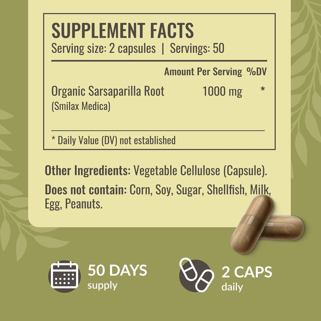HERBAMAMA Sarsaparilla Root Capsules - 1000mg Sarsaparilla Powder for Herbal Liver Cleanse Support - Vegan, Non-GMO Smilax Liver Supplement 4