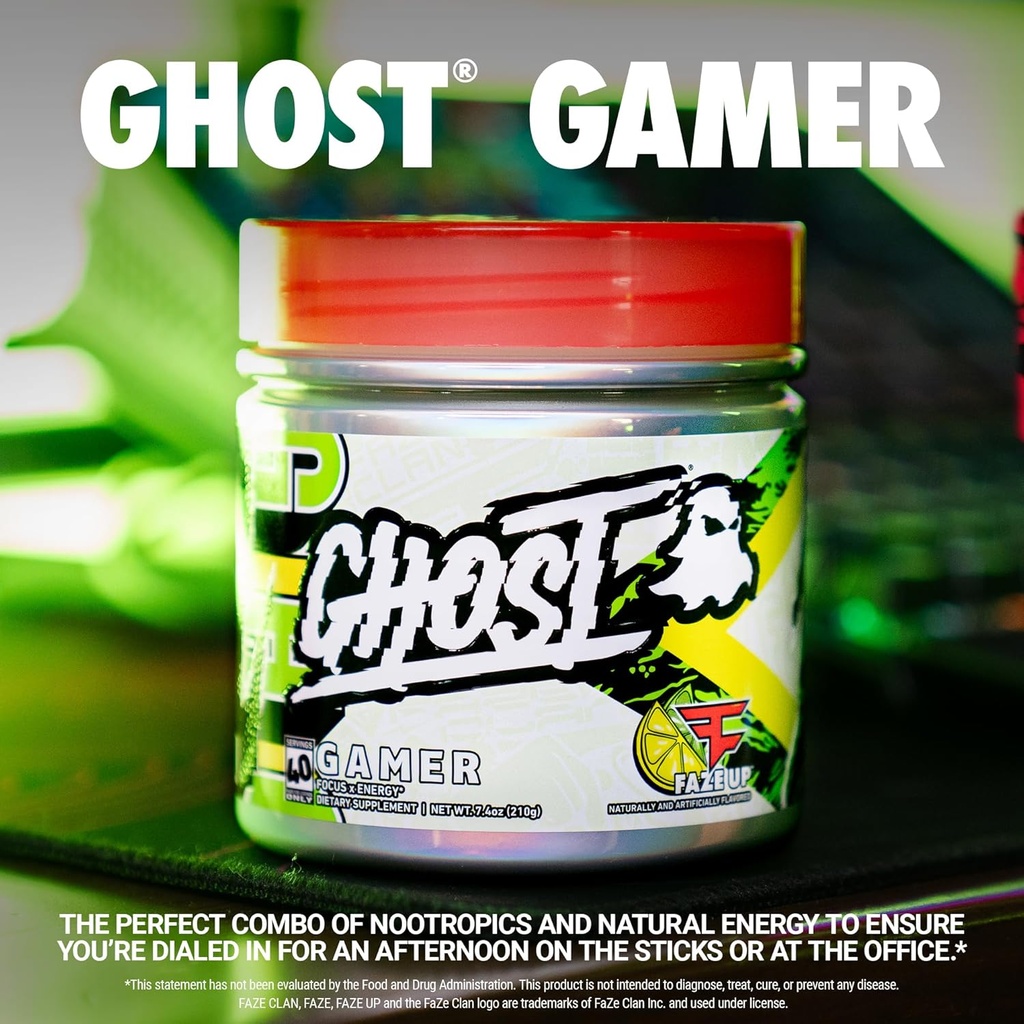 GHOST Gamer Energy and Focus Support Formula, Faze Clan Faze Up - 40 Servings - Nootropics & Natural Caffeine for Attention, Accuracy & Reaction Time - Sugar, Soy & Gluten Free, Vegan 3