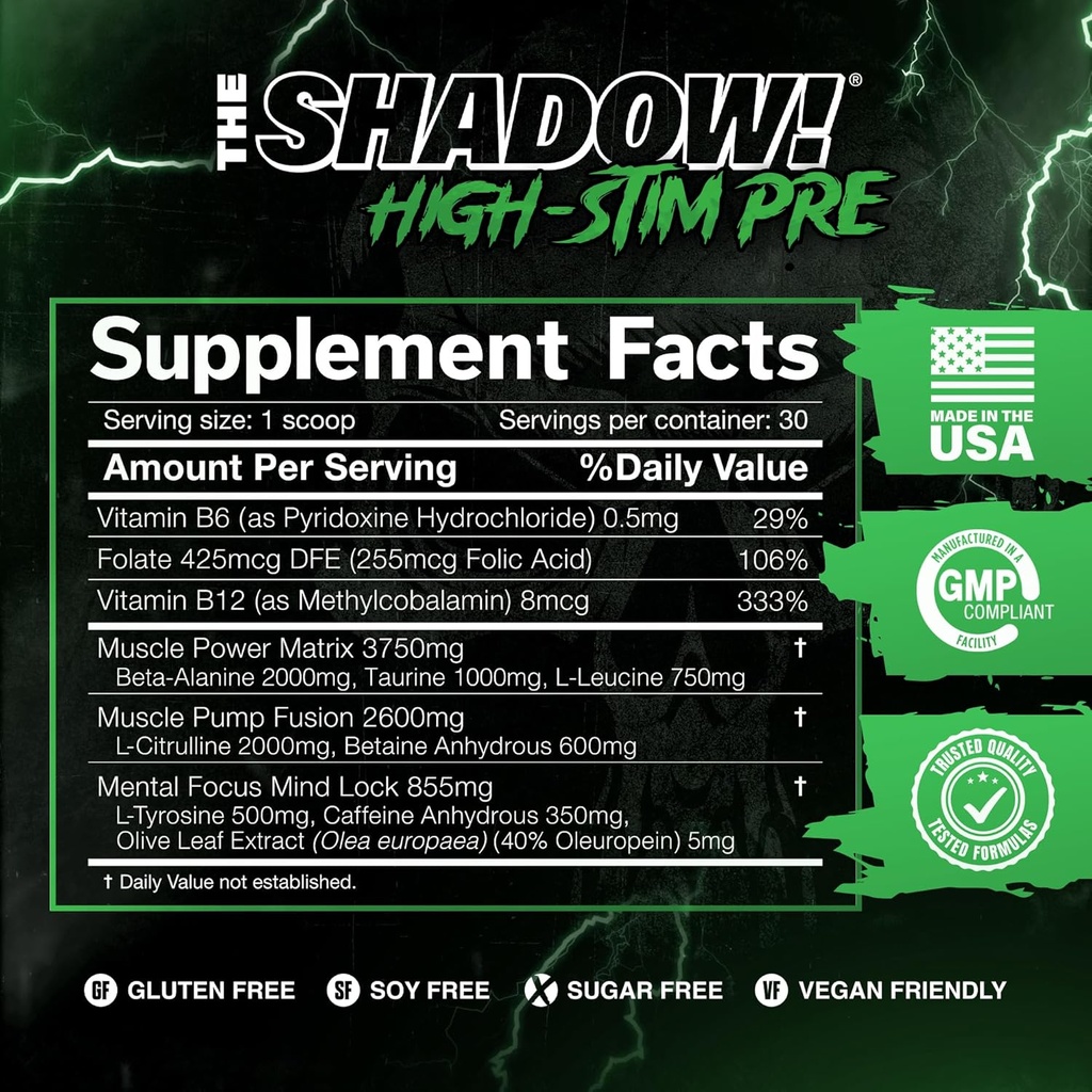 JNX SPORTS The Shadow! 350mg of Caffeine Hard Core Preworkout - Watermelon 30 Servings | Electric Energy, Mental Focus & Superhuman Strength for Men & Women 3
