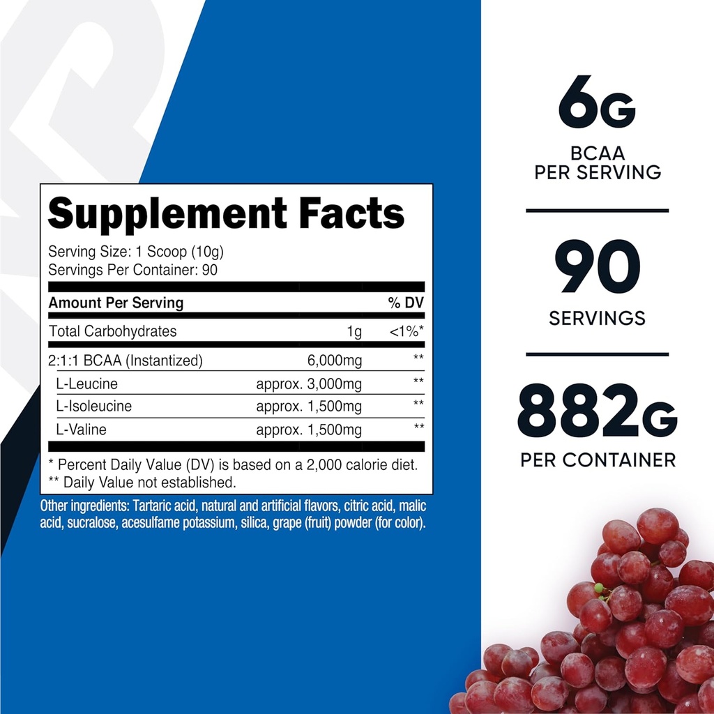 Nutricost BCAA Powder (Grape, 90 Servings) - Optimal 2:1:1 Ratio, Vegetarian, Non-GMO 3