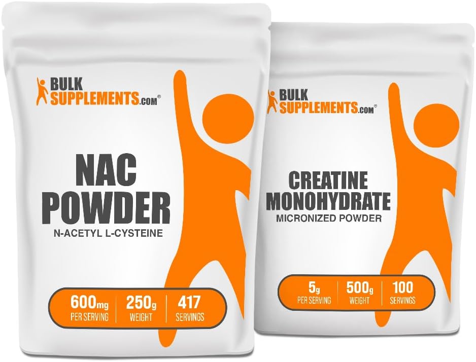 BulkSupplements NAC (N-Acetyl L-Cysteine) 250g + Creatine 500g Bundle 2