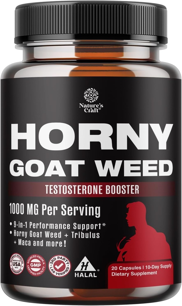 Horny Goat Weed for Male Enhancement - Extra Strength Horny Goat Weed for Men 1000mg per Serving Complex with Tongkat Ali Saw Palmetto Extract Panax Ginseng and Black Maca Root for Stamina & Energy 2