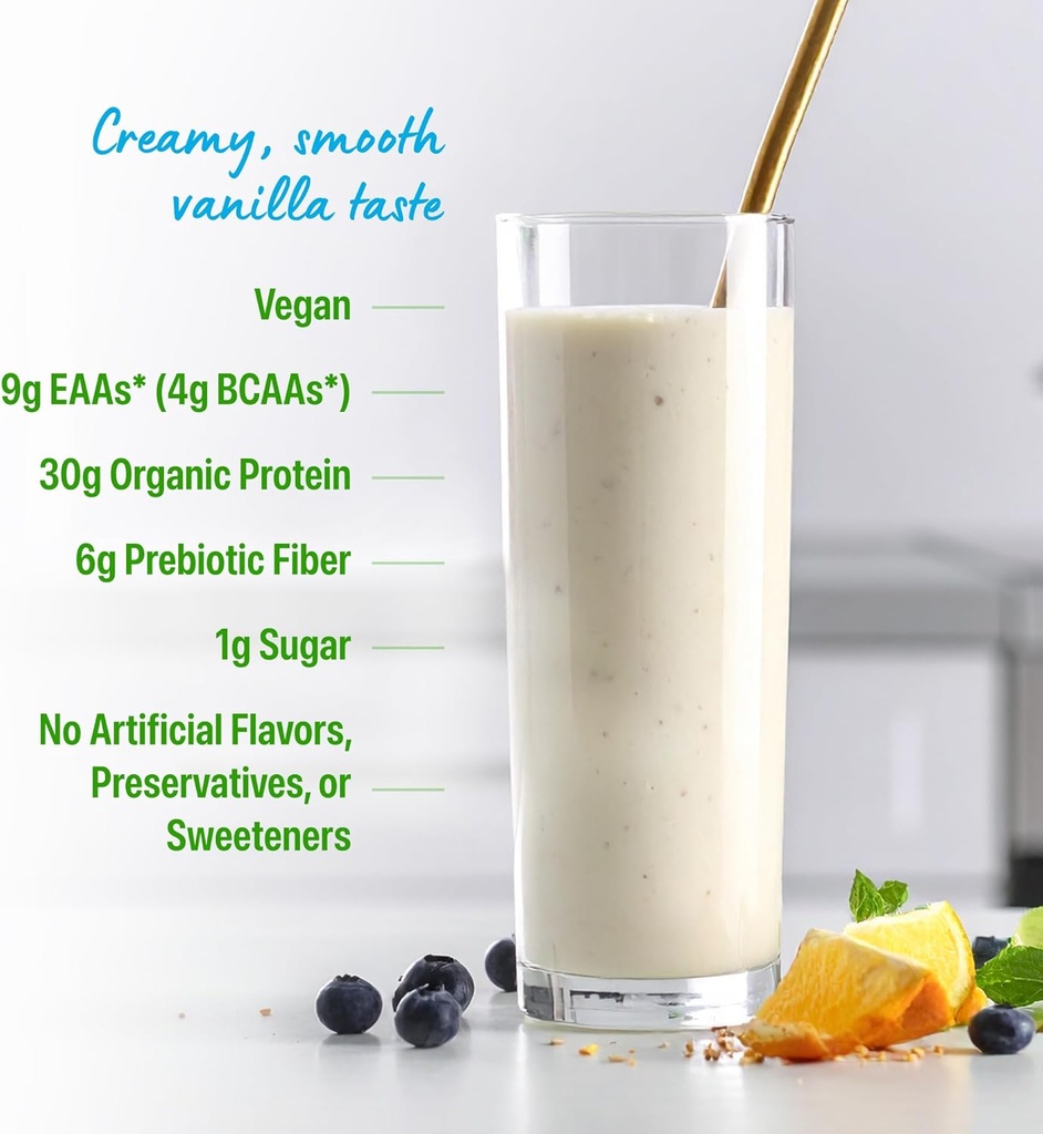 Orgain Organic 30g Vegan Plant Protein Powder, Vanilla, 9g EAAs + BCAAs, High Plant Protein, 4g Prebiotic + Fiber, 1g Sugar, Pre-Workout, Muscle Support + Recovery - 2.01lb (Packaging May Vary) 5
