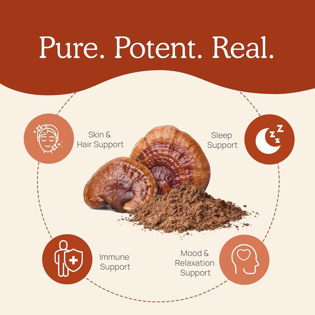 Real Mushrooms Reishi Mushroom Powder - Handpicked Organic Mushroom Extracts - Red Reishi for Tranquil Daily Wellness with Verified Beta Glucans Vegan, Non-GMO, No Grain Fillers, 45 Servings 5