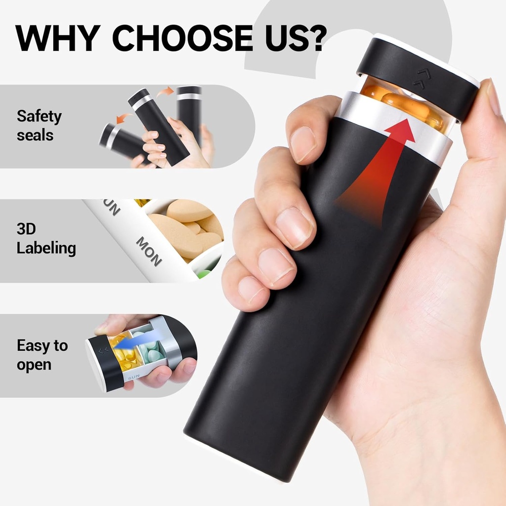 Weekly Pill Organizer 7 Day, Betife Daily Pill Box, Travel Pill Case, Cute Pill Holder to Hold Vitamins, Medicines, Supplements, Pills Organizer 6