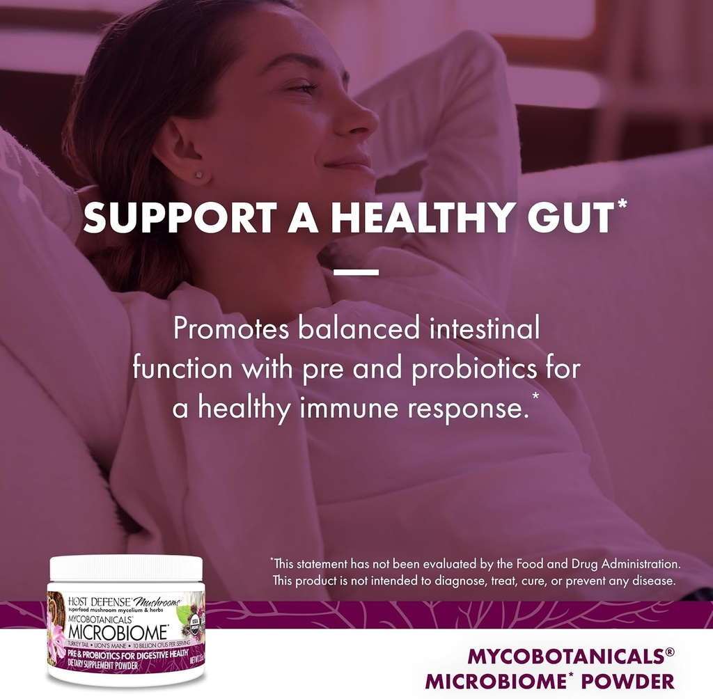 Host Defense MycoBotanicals Microbiome* Powder - Digestive & Immune Health Support Supplement - Gut Health Supplement with Turkey Tail, Lion's Mane & Reishi - 3.5 oz (33 Servings)* 5