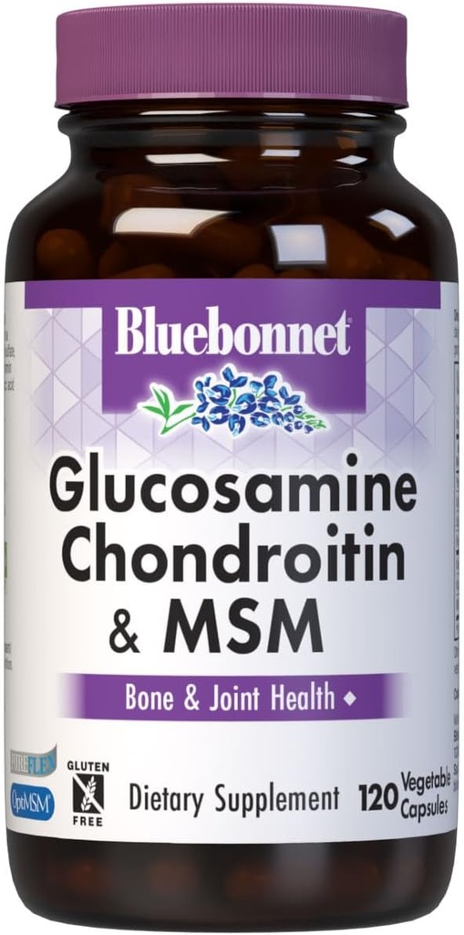 Bluebonnet Nutrition Glucosamine Chondroitin & MSM, Glucosamine, Bone & Joint Health*, Non-GMO, Gluten-Free, Soy-Free, Dairy-Free, 120 Vegetable Capsules, 40 Servings 2