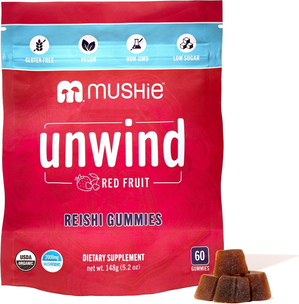 Mushie 100% Organic Reishi Mushroom Gummies - 2000mg Reishi Nootropic for Relaxation, Sleep, Cardiovascular Health & Immune Support with Vitamin D - Vegan, Gluten-Free - 60 Count 2