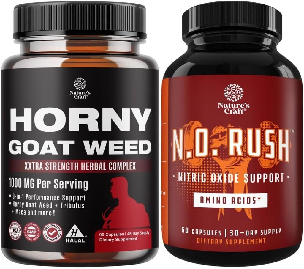 Bundle of Horny Goat Weed for Men with Black Maca Root, Tongkat Ali, Saw Palmetto & Panax Ginseng Extract for Stamina & Energy and Nitric Oxide Supplement with L-Arginine for Muscle Growth & Recovery 2