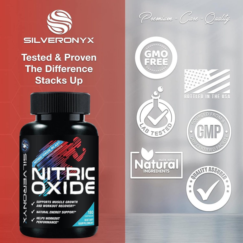Extra Strength Nitric Oxide Supplement 3X Strength L Arginine, Citrulline Malate, AAKG, Beta Alanine - Premium Muscle Supporting Nitric Booster - Natural Energy & Heart Health Support - 180 Capsules 5