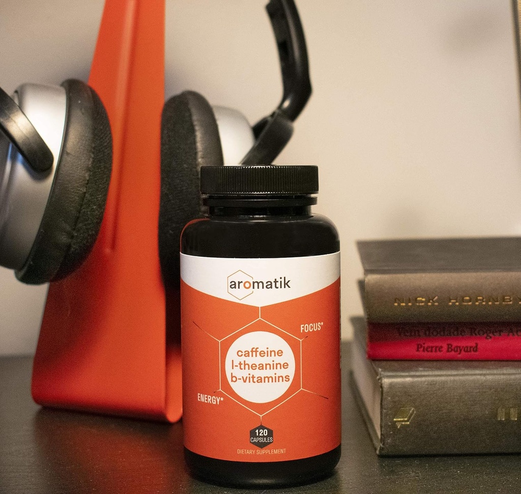 Aromatik Caffeine L-Theanine Focus Supplement | Caffeine (100 mg) + L-Theanine (200 mg) + B Vitamins | Energy Focus Cognition | USA Made at FDA Registered Facility | Vegan Capsules | 120 Servings 6