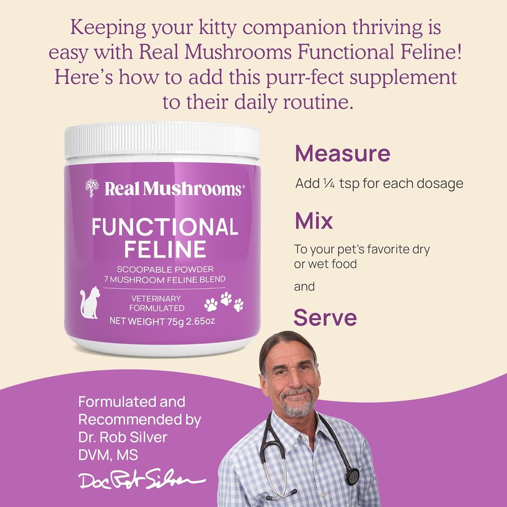 Real Mushrooms Cat Supplement Powder – Organic Mushroom Blend with Antarctic Krill & Ashwagandha – Cat Vitamins for Older Cats or Kittens – 2.65 oz Functional Feline Formula 5