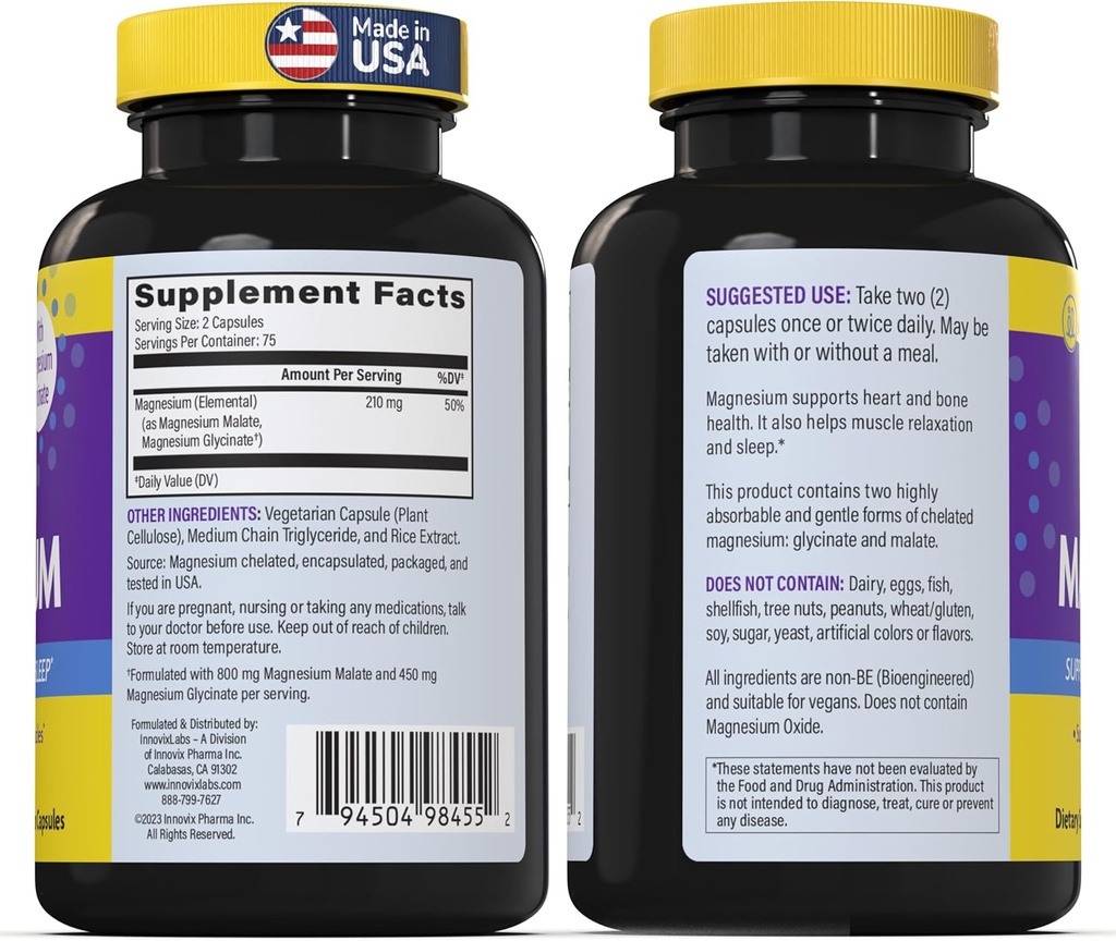 Magnesium & Curcumin Bundle: InnovixLabs Advanced Magnesium (150 Time-Release Capsules) InnovixLabs Turmeric Curcumin (100 Time-Release Tablets). Promotes Relaxation, Bones, Muscle and Immune Health.* 3