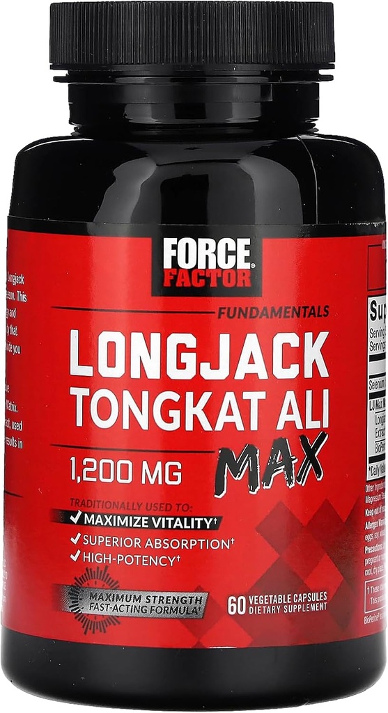 Force Factor Longjack Tongkat Ali Max for Men, Male Stamina and Vitality Supplement Made with Tongkat Ali Extract and Key Natural Ingredients for Superior Absorption, 1200mg, 60 Capsules 5