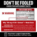 Force Factor Longjack Tongkat Ali Max for Men, Male Stamina and Vitality Supplement Made with Tongkat Ali Extract and Key Natural Ingredients for Superior Absorption, 1200mg, 60 Capsules 6