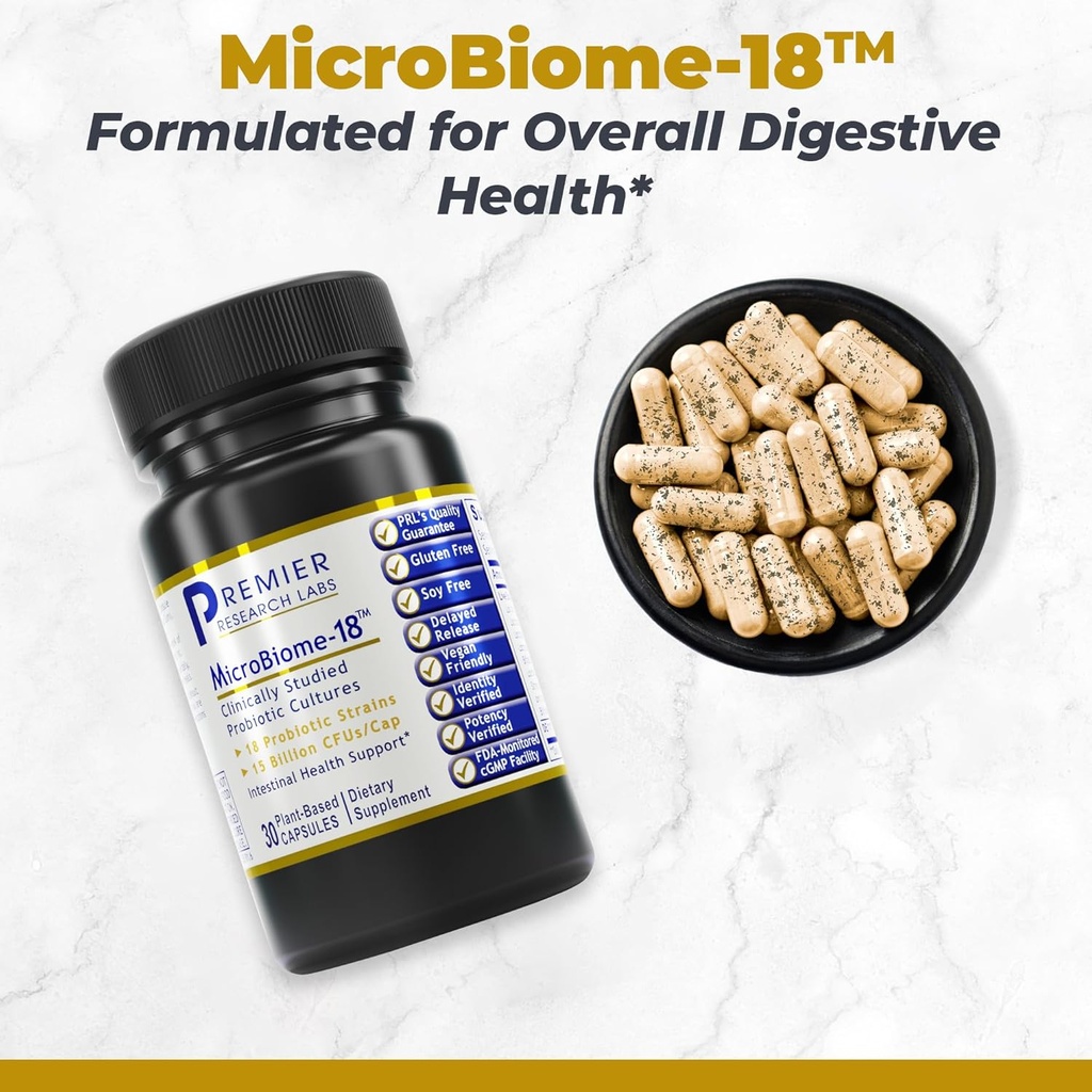 Premier Research Labs MicroBiome-18 - Probiotics for Digestive Health, Probiotics with Lactobacillus Acidophilus for Women and Men, Reuteri for Healthy Gut Microbiome - 30 Vegetarian Capsules 3