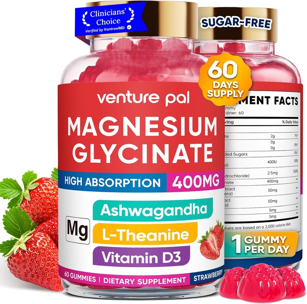 60 Day Supply Magnesium Glycinate 400mg Gummies with Ashwagandha, L-Theanine, CoQ10, Vitamin D3 & B6, Sugar Free Magnesium Gummies for Adults & Kids, Stress Relief, Sleep & Calm, Vegan, Gluten Free 2