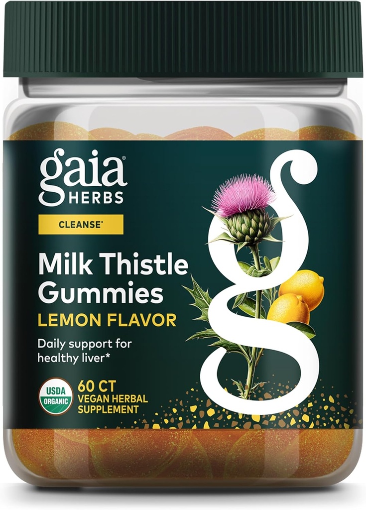 Gaia Herbs Milk Thistle Gummies - Herbal Supplement with Antioxidant Properties for Liver Health & Liver Detox - Lemon Flavored - 60 Vegan Gummies 2