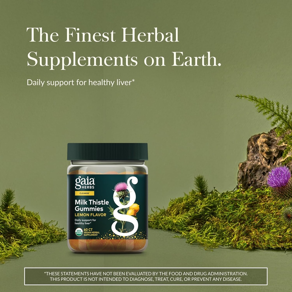 Gaia Herbs Milk Thistle Gummies - Herbal Supplement with Antioxidant Properties for Liver Health & Liver Detox - Lemon Flavored - 60 Vegan Gummies 3